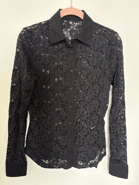 Black Lace Button-Up Shirt
